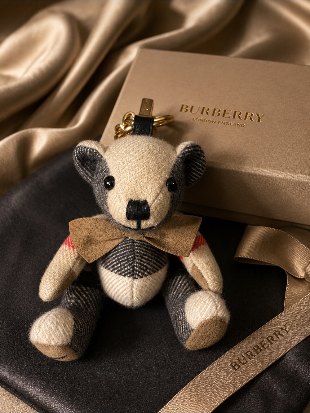 Burberry Thomas Bear Keychain Archive Beige Check Bag Charm